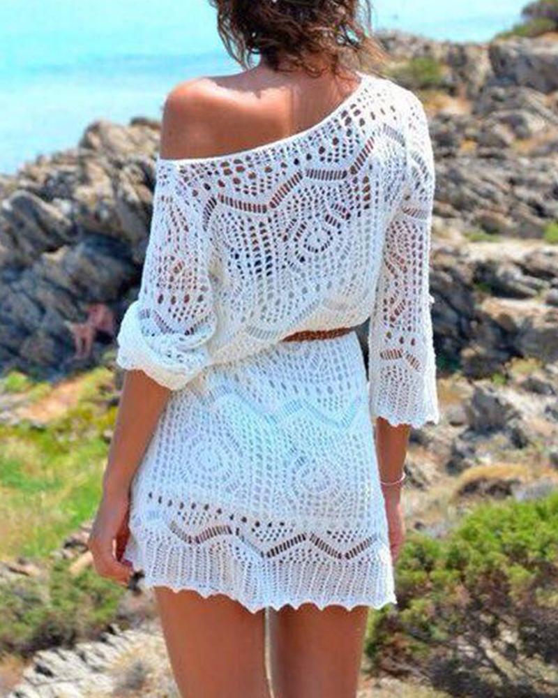 

Crochet Hollow Out Cover Up Dress, White