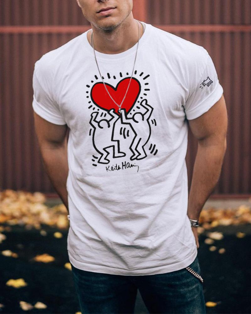 

Creative Cartoon Print Short Sleeve T-shirt, White