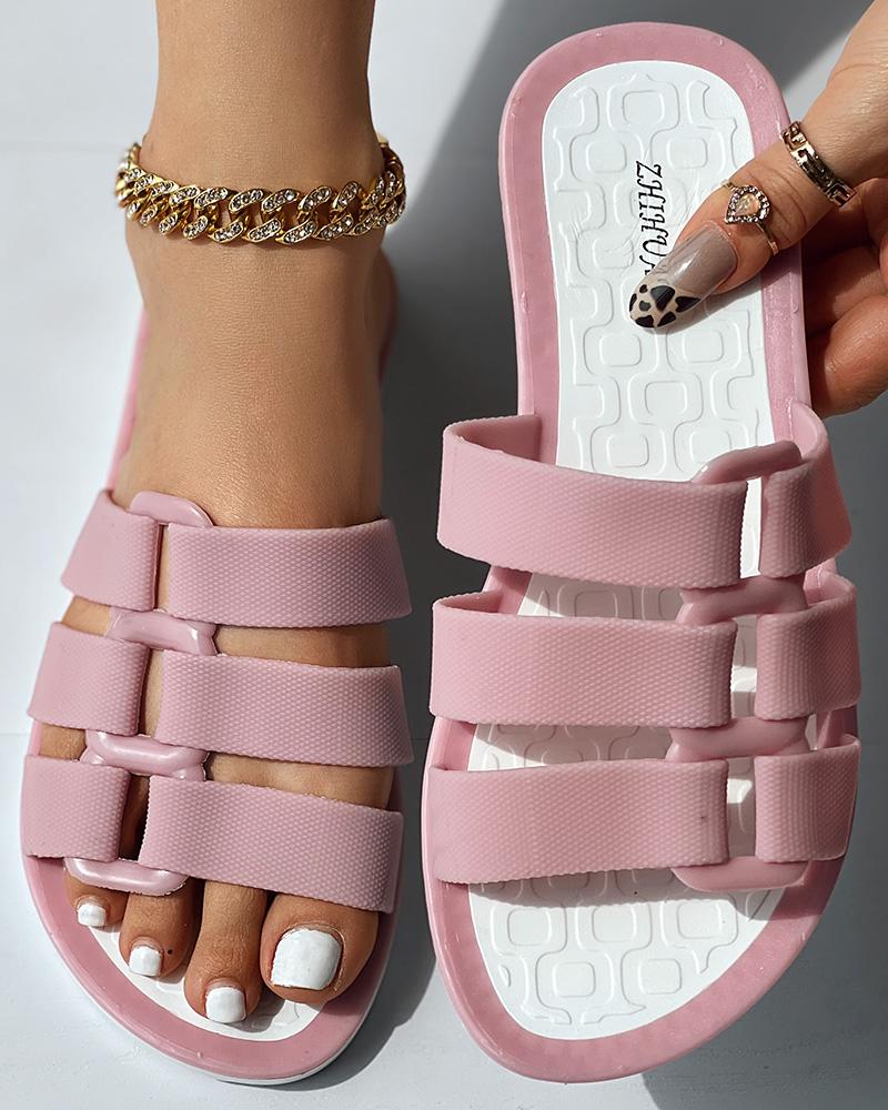 

Buckled Strap Summer Beach Slippers, Pink