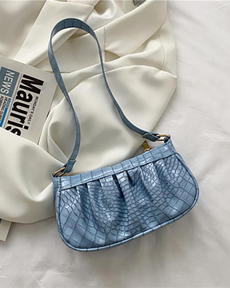 

Croc Embosed Ruched Shoulder Bag, Blue