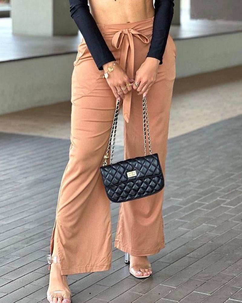 

Pocket Design Side Slit Pants, Beige