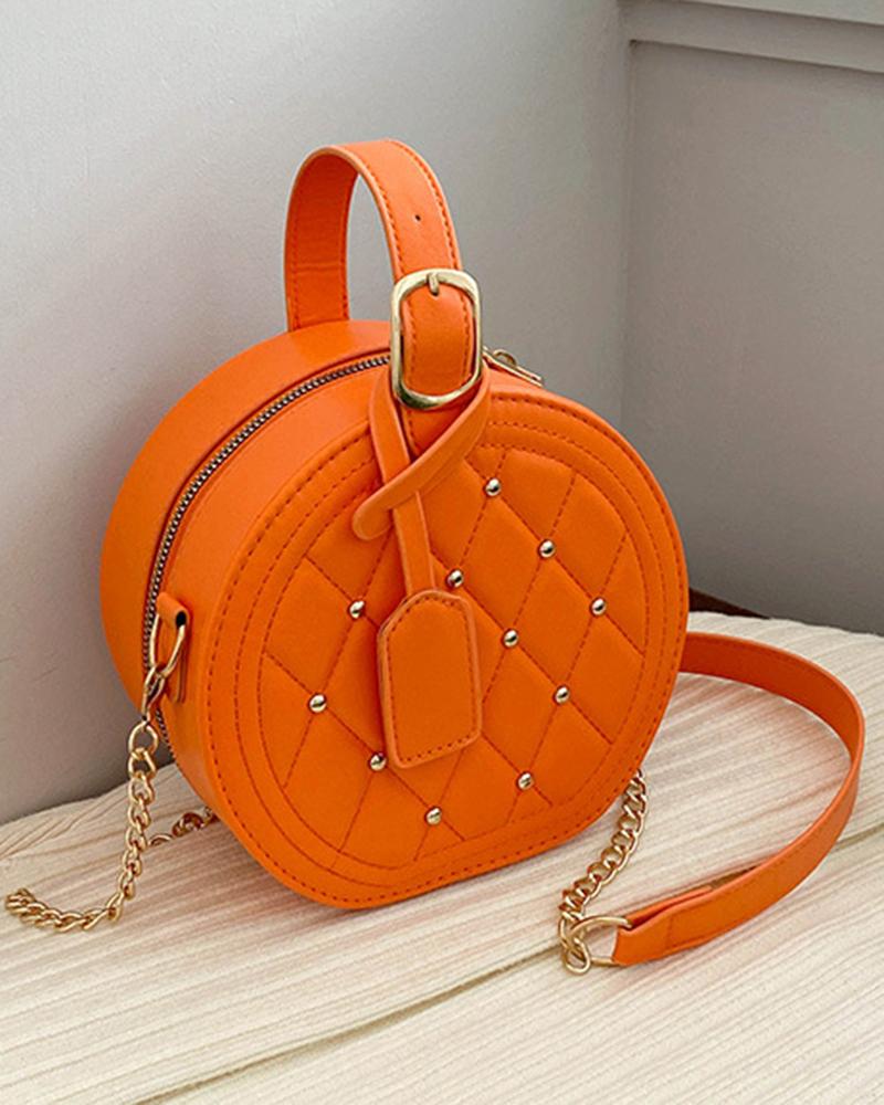 

Studded Quilted Round Crossbody Bag, Orange