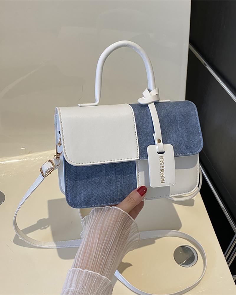 

Colorblock Flap Magnet Crossbody Handbag, White