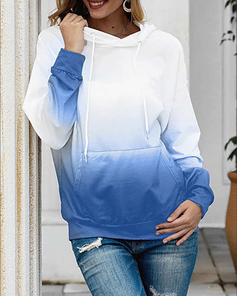 

Ombre Colorblock Long Sleeve Hooded Sweatshirt, Blue