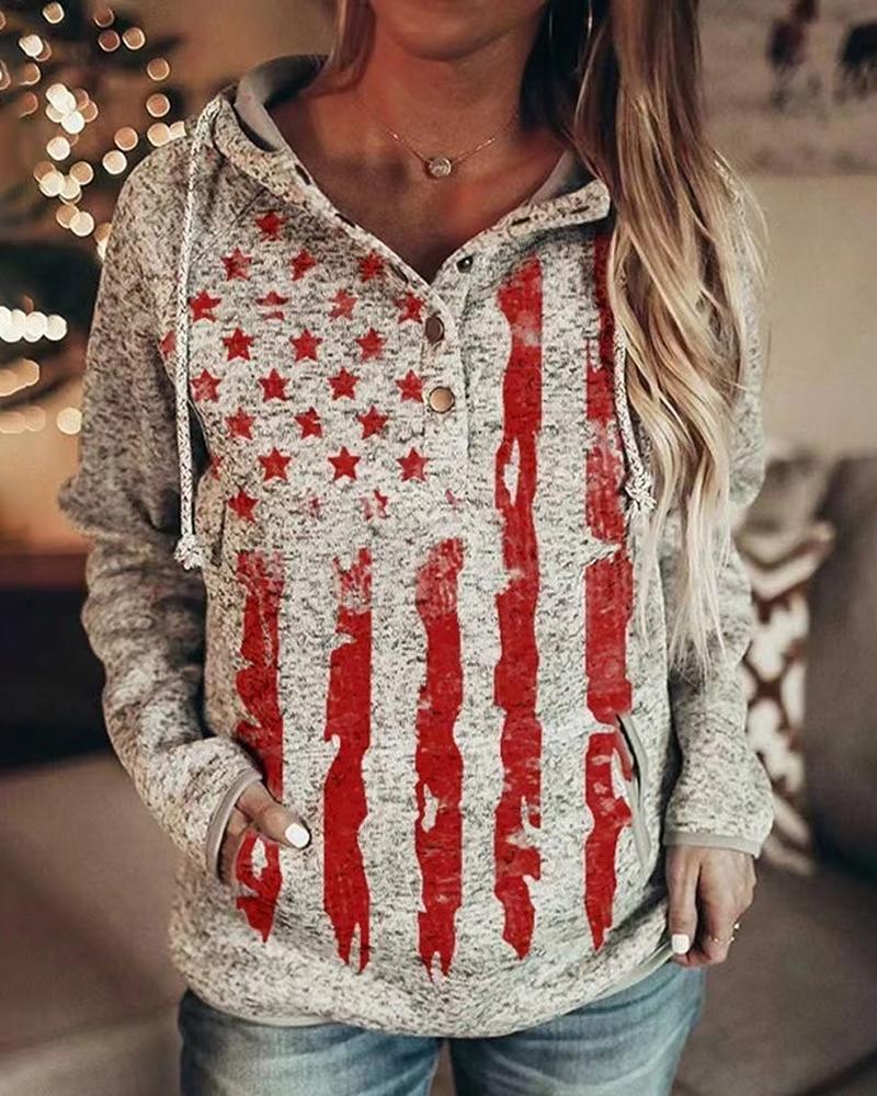 

Independence Day American Flag Print Hooded Top, Red