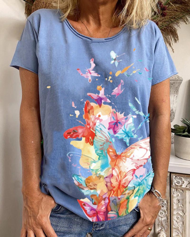 Camiseta de manga corta con mariposas multicolor