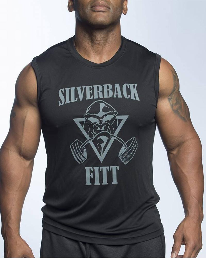 

Letter Print Sleeveless Sport Tank, Black