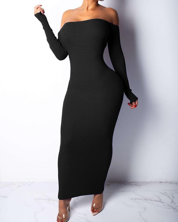 

Open Back Off Shoulder Party Dress, Black
