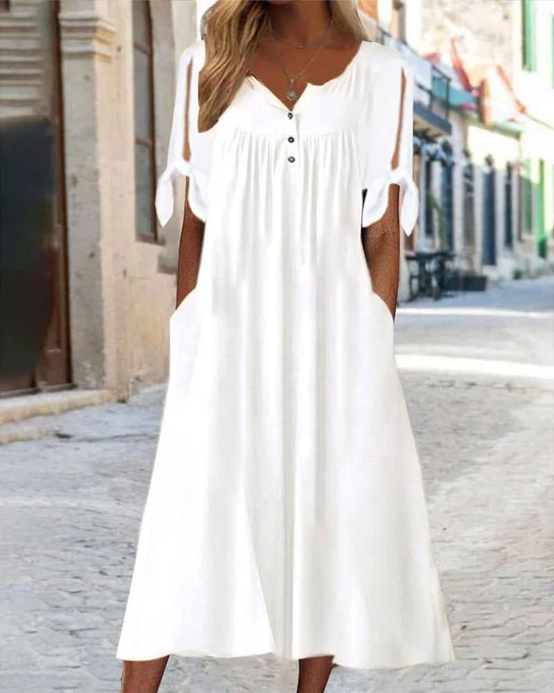 

Split Sleeve Tied Detail Ruched Casual Dress, White