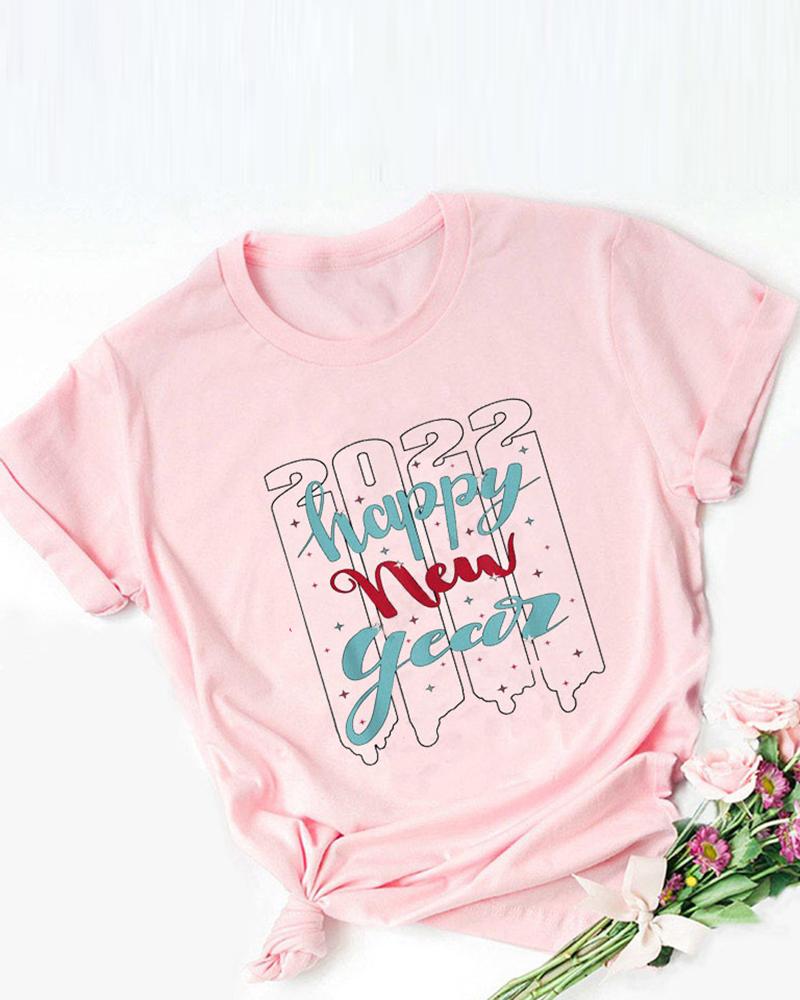 

Letter Print Short Sleeve O-Neck T-shirt, Style2