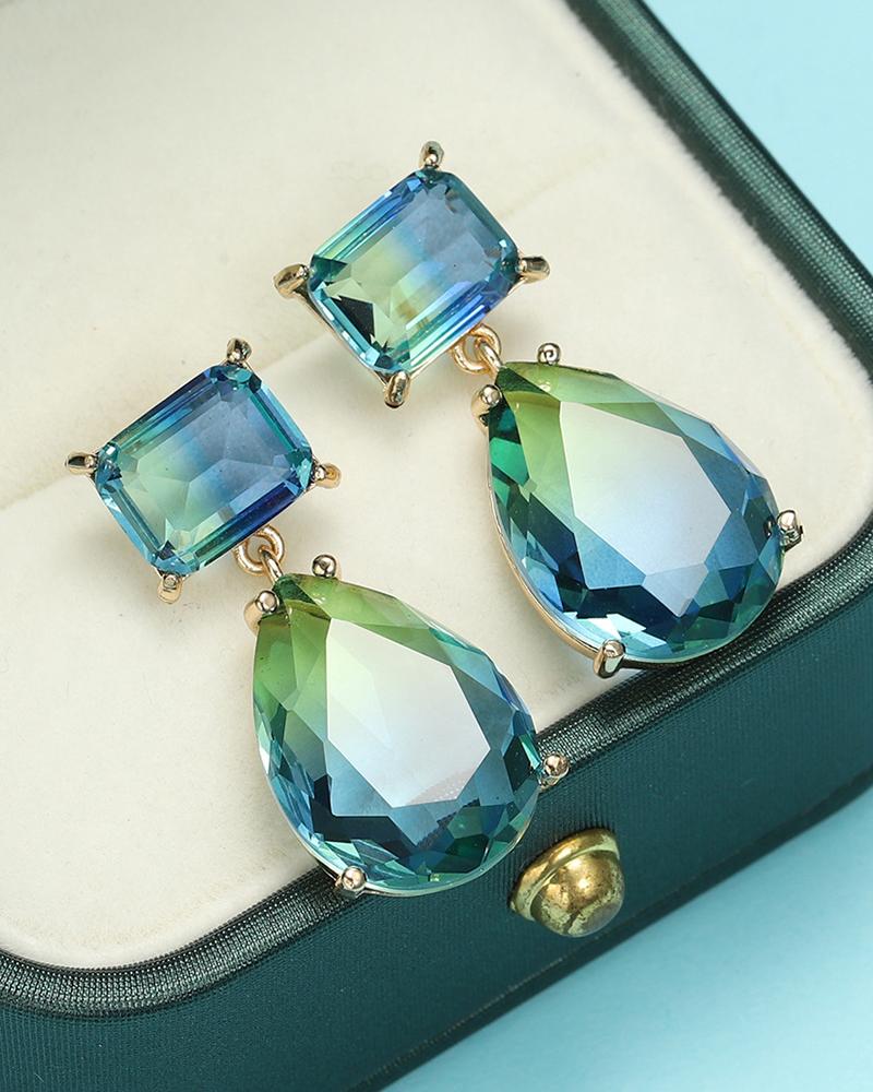 

1Pair Rhinestone Decor Water Drop Pendant Earrings, Blue