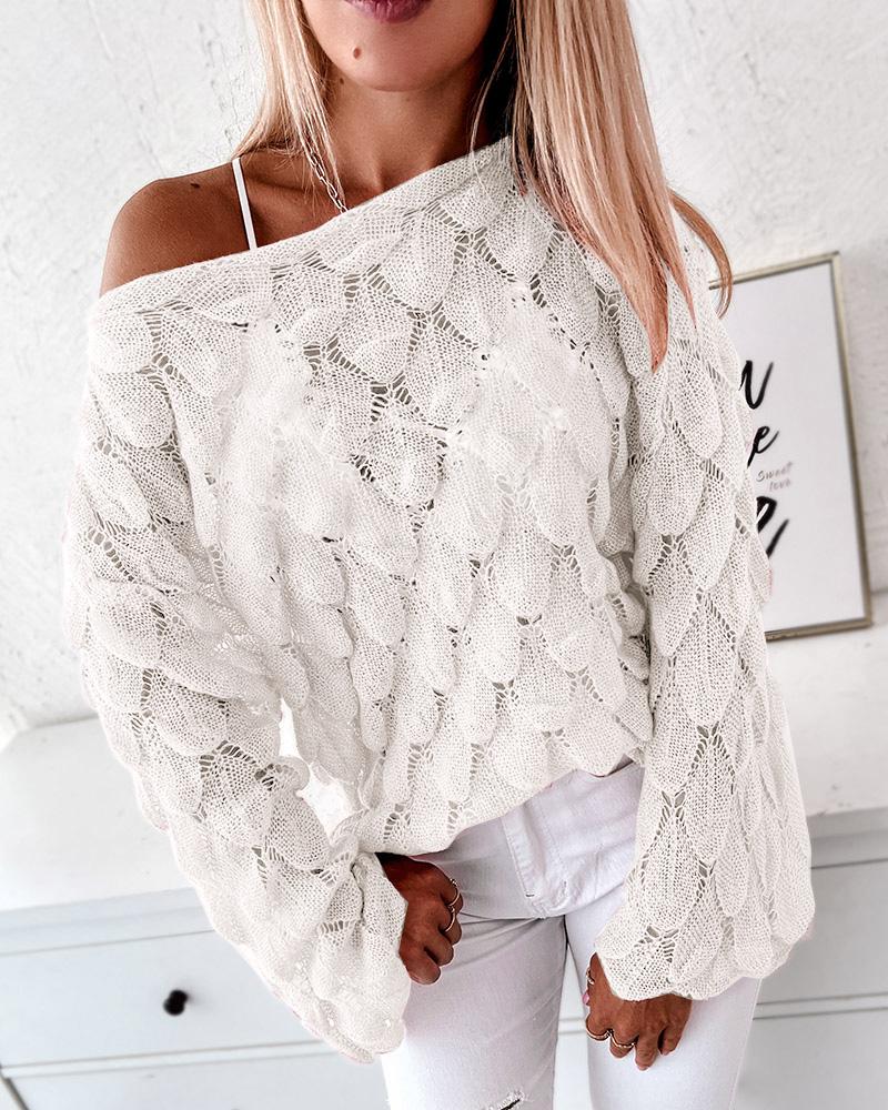 

One Shoulder Hollow Out Long Sleeve Top, White