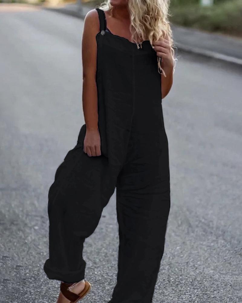 

Square Neck Sleeveless Wide Leg Jumpsuit, Black