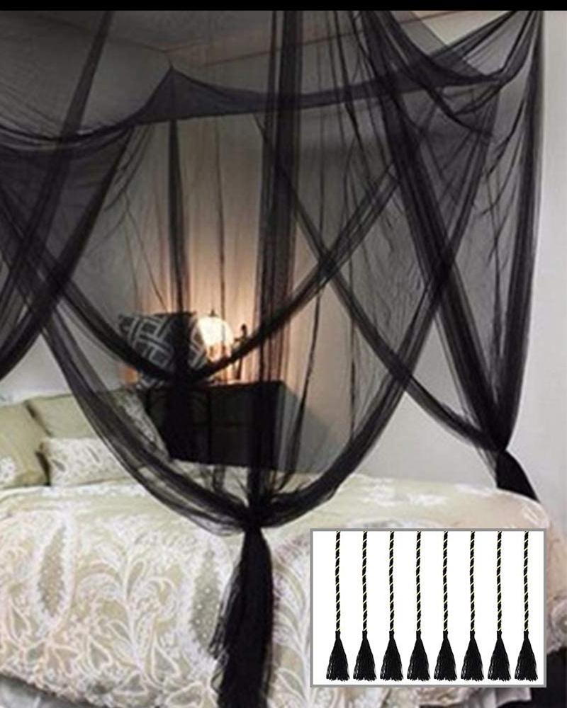 

4 Corner Post Bed Canopy Halloween Decoration for Full/Queen/King Size Bed, Black