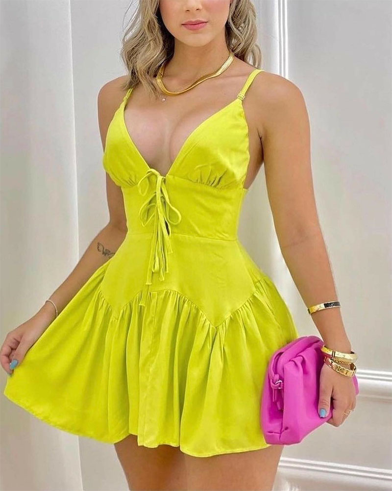 

Spaghetti Strap Tied Detail Casual Dress, Yellow