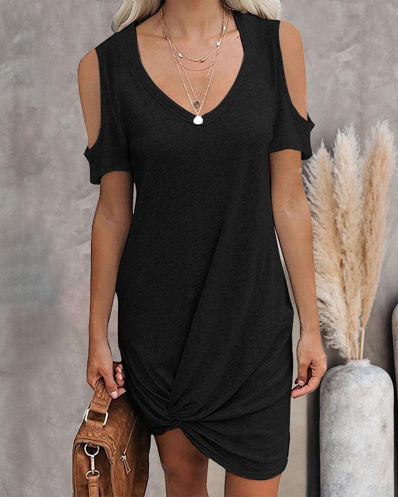 

Twist Design Cold Shoulder Casual Dress, Black