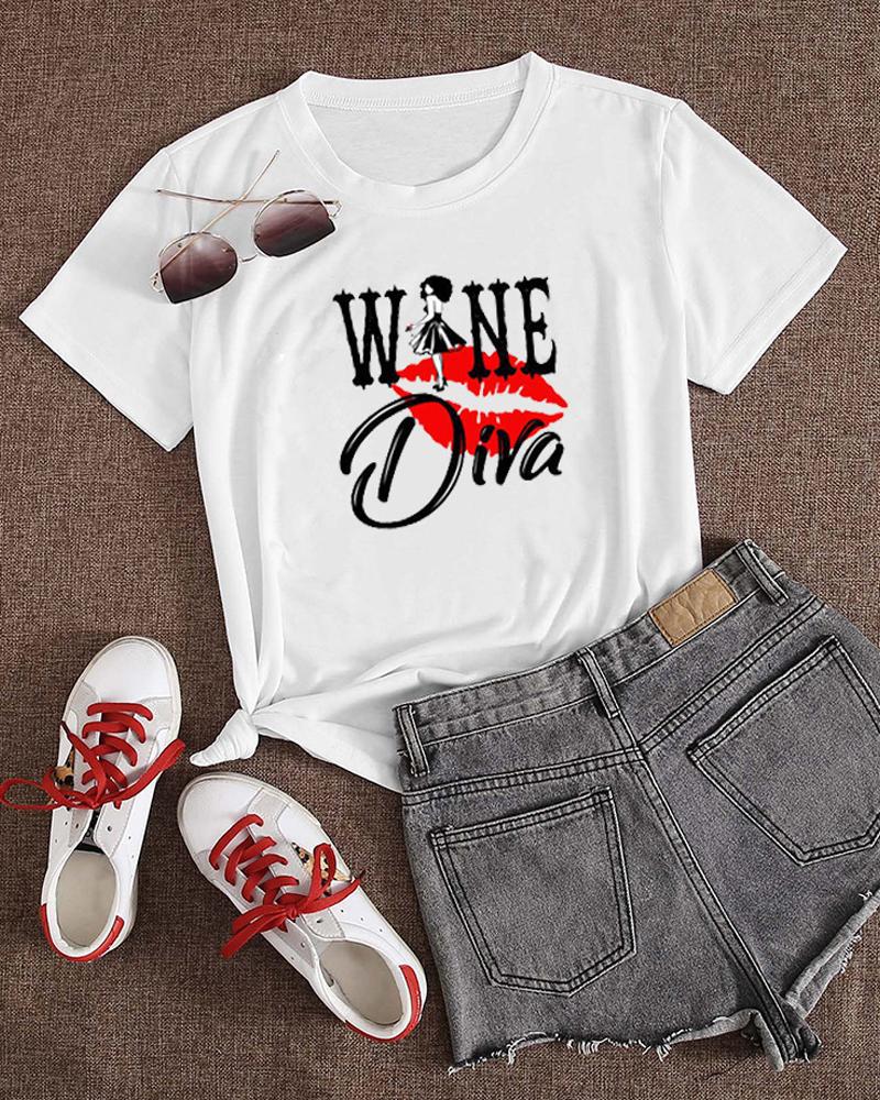 

Letter Graphic Print Short Sleeve T-shirt, Style3