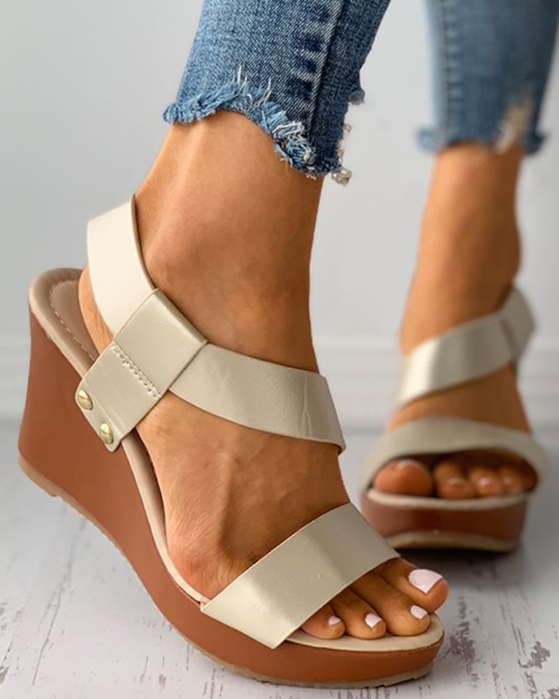 

Peep Toe Slingback Wedge Sandals, Gold