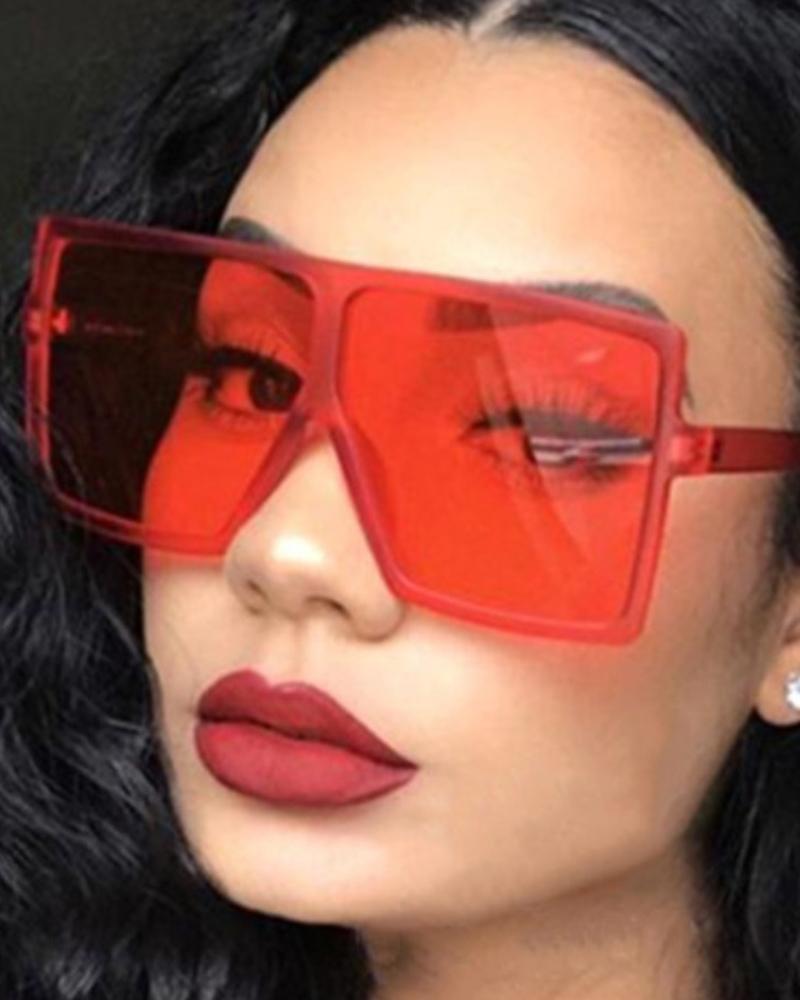 

1Pair Big Frame Flat Top Sunglasses, Red