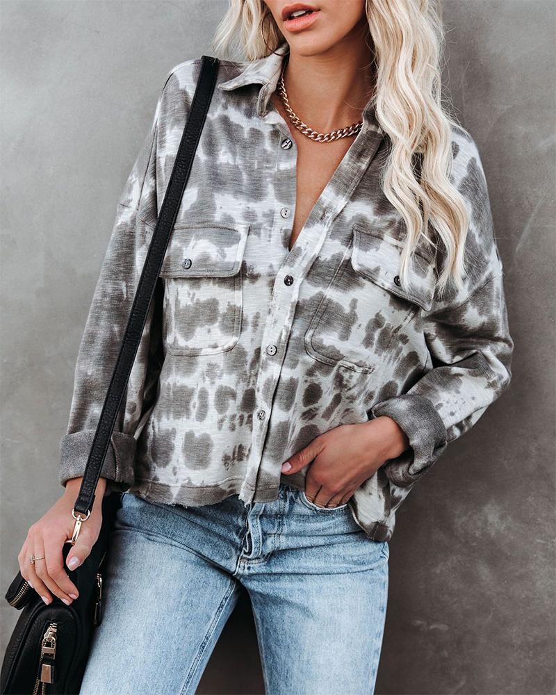 

Tie Dye Long Sleeve Button Up Top, Gray