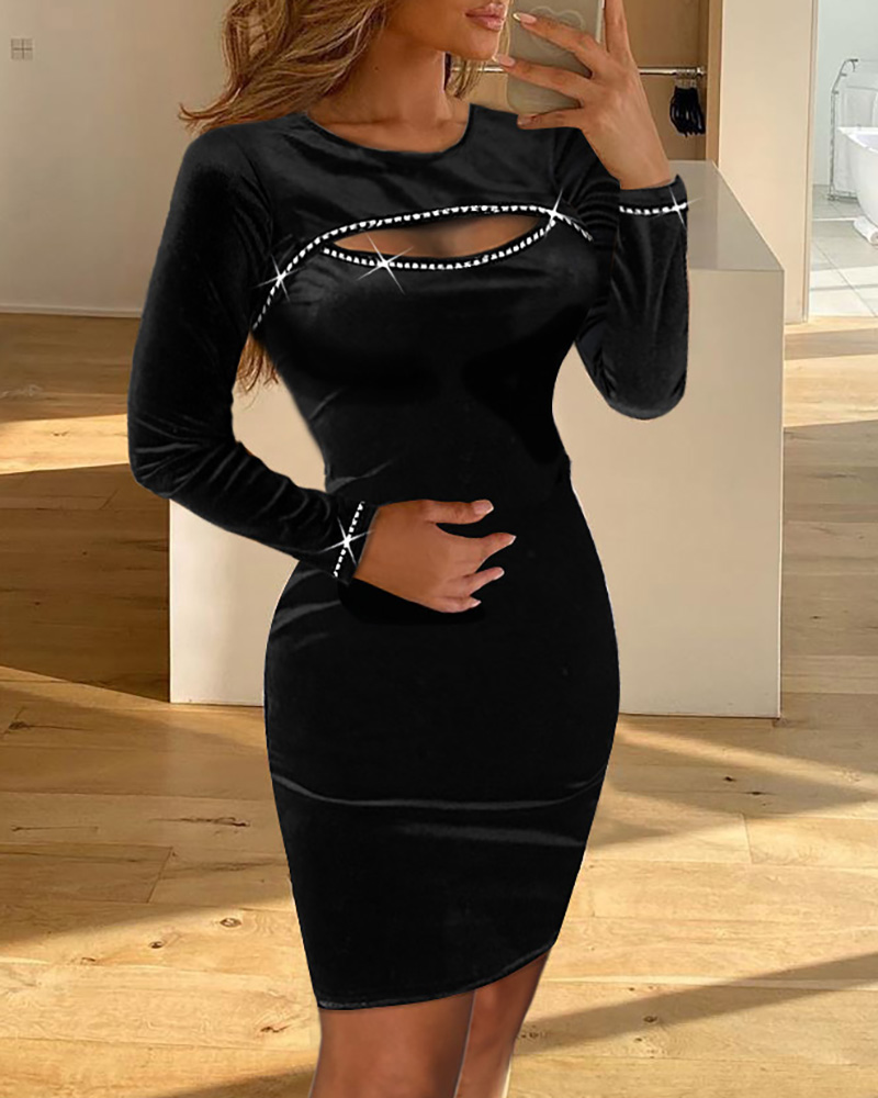 

Studded Velvet Cutout Bodycon Dress, Black