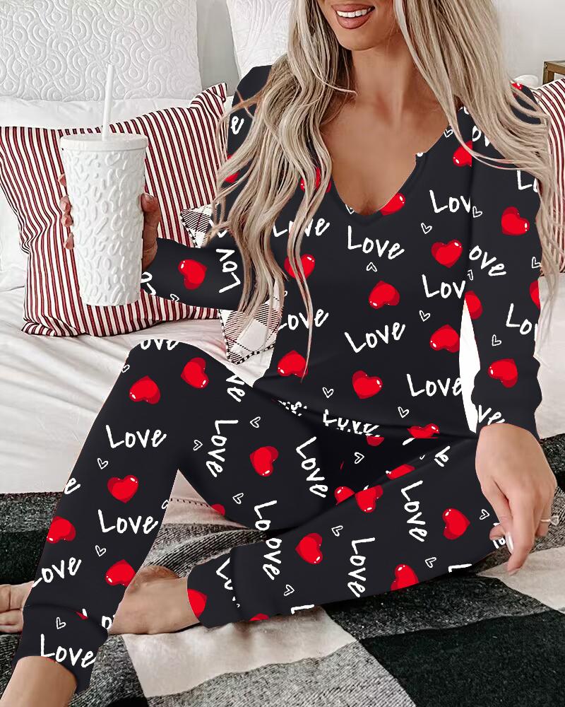 

Valentine's Day Love Heart Print Sleep Onesie, Black