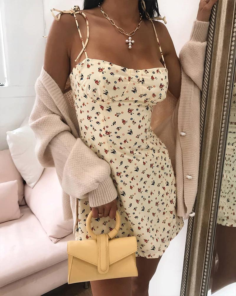 

Ditsy Floral Print Square Neck Mini Dress, Yellow