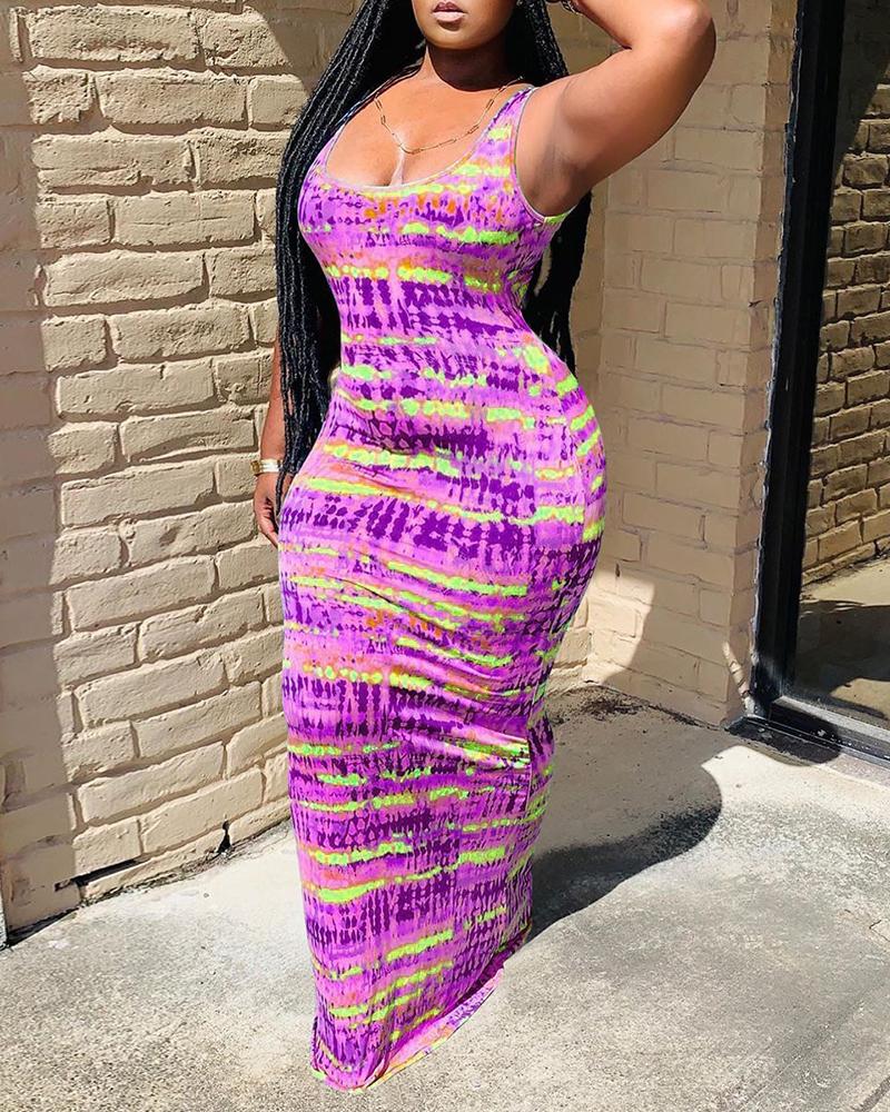 

Tie Dye Print Crisscross Backless Maxi Dress, Purple