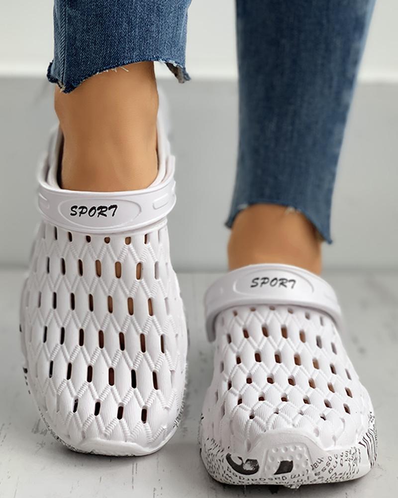 

Letter Print Colorblock Hollow Out Clogs, White