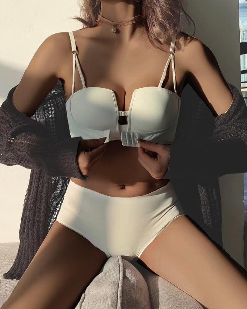 

Solid Strap Non Wired Bra With Panties Sexy Sets, White