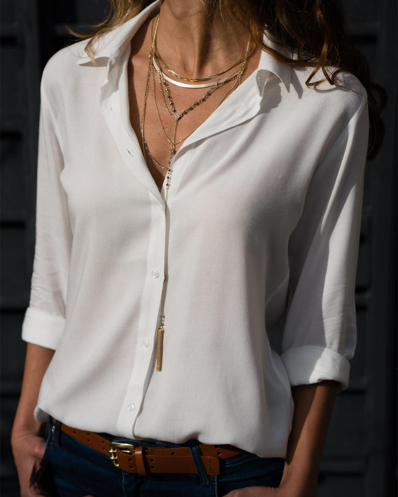 

Long Sleeve Button Down Shirt, White