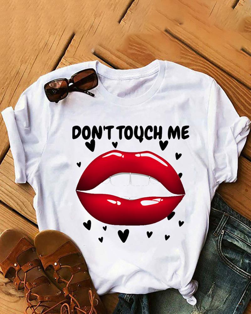 

Short Sleeve Lip Print Casual T-shirt, Style2
