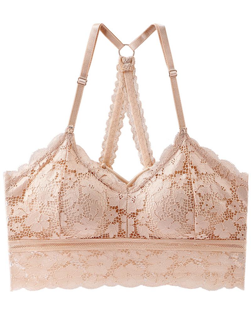 

Crochet Lace Crisscross Wireless Lifting Bra, Nude