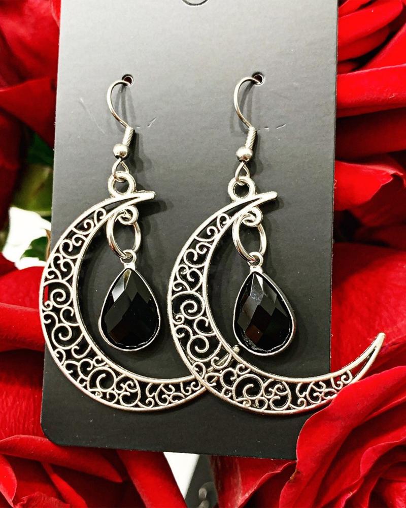 

1Pair Halloween Moon Shaped Dangle Drop Earrings, Black