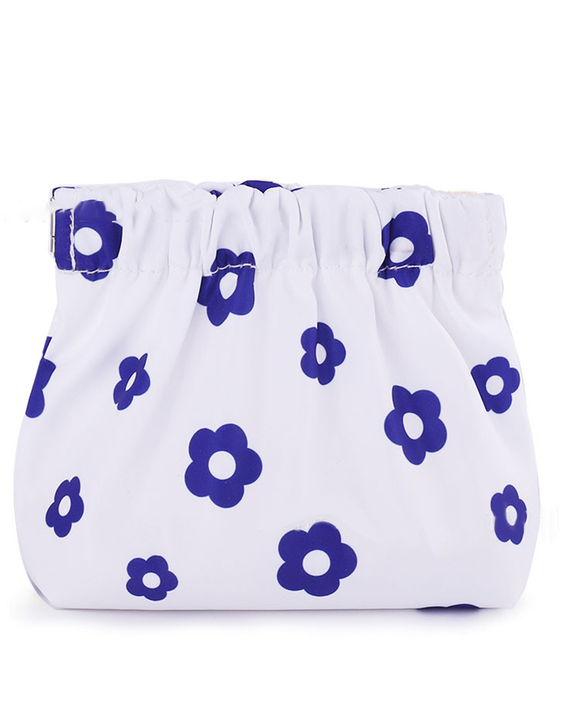 

Floral Print Elastic Coin Purse Lipstick Organizer Mini Bag, White