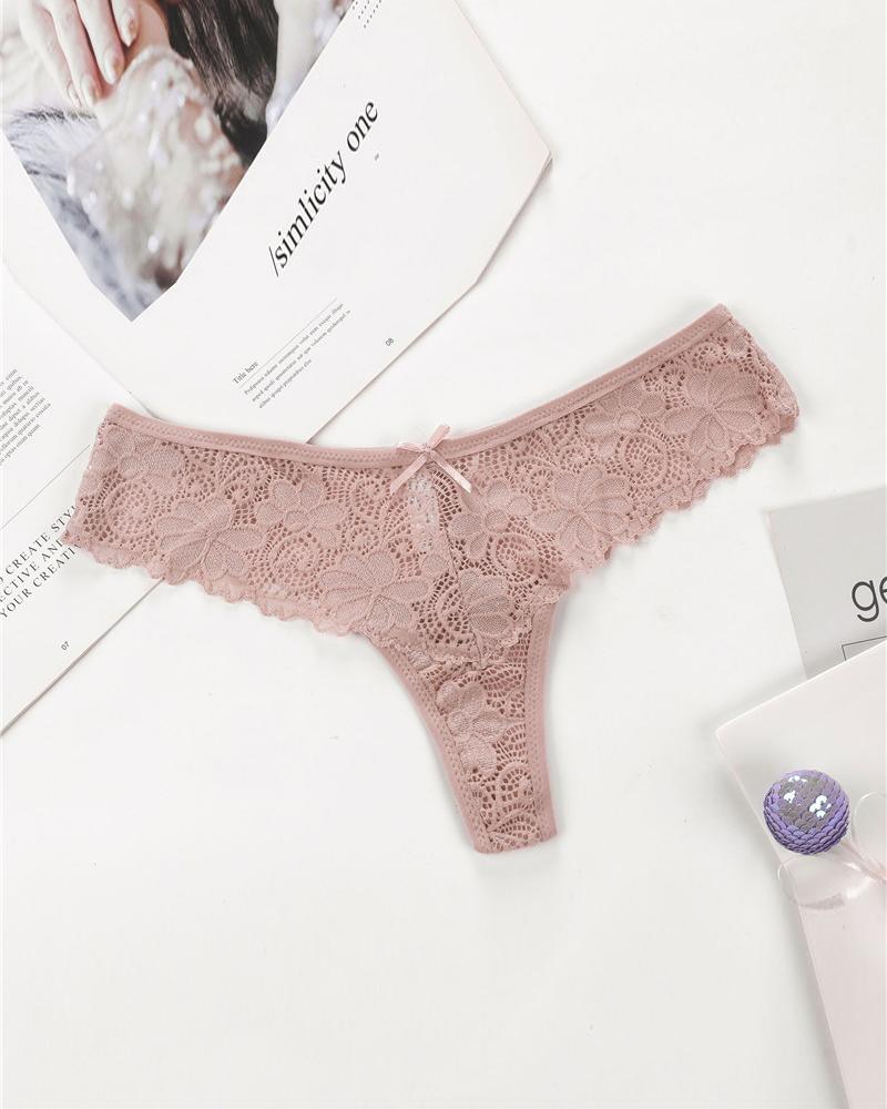 

Bowknot Decor Lace Thong Panty, Pink