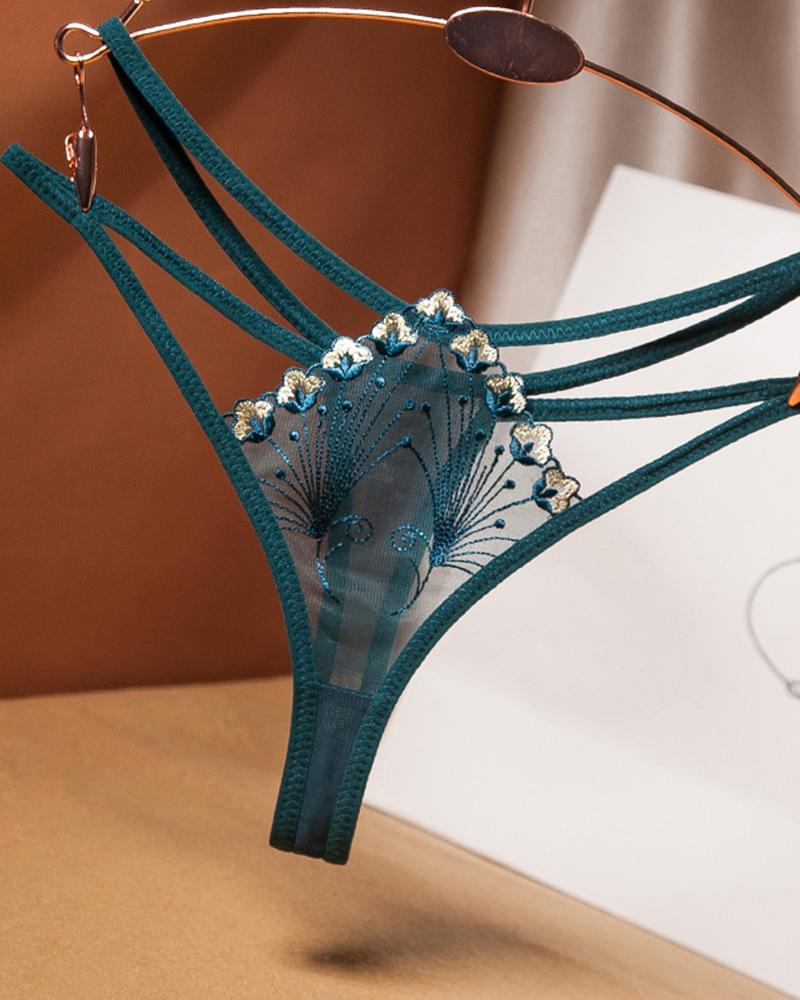 

Sexy Splicing Embroidery Low Waist Cut-out Skinny Panties, Green