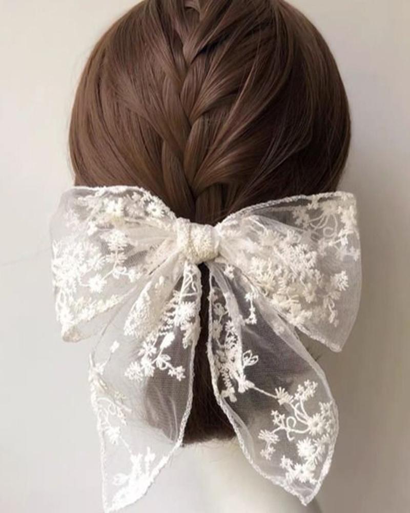 

1pc Wedding Bridal Bowknot Hair Clip Lace Large Bow Wedding Guest Gift Barrette, White