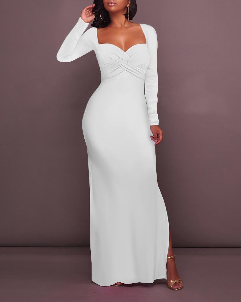 

Sweetheart Neck Crisscross Slit Evening Dress, White