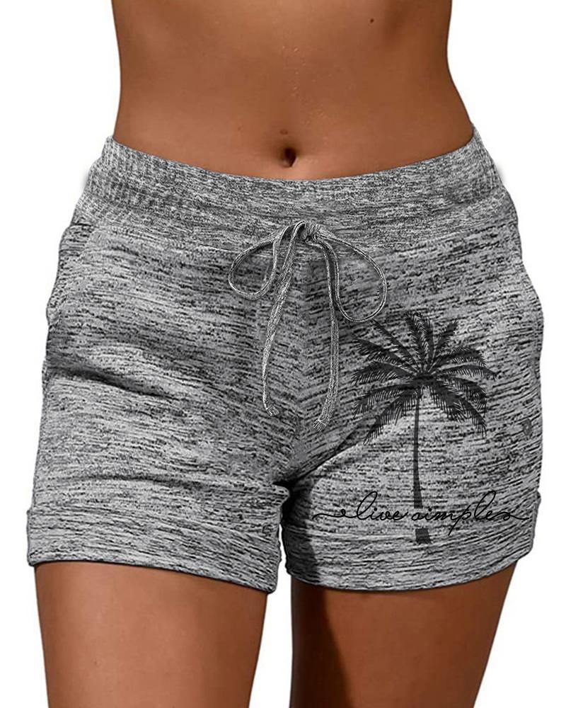 

Live Simple Coconut Tree Print Drawstring Shorts, Gray