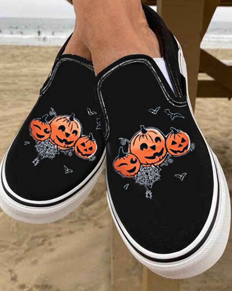

Halloween Pumkin Print Casual Canvas Shoes, Black
