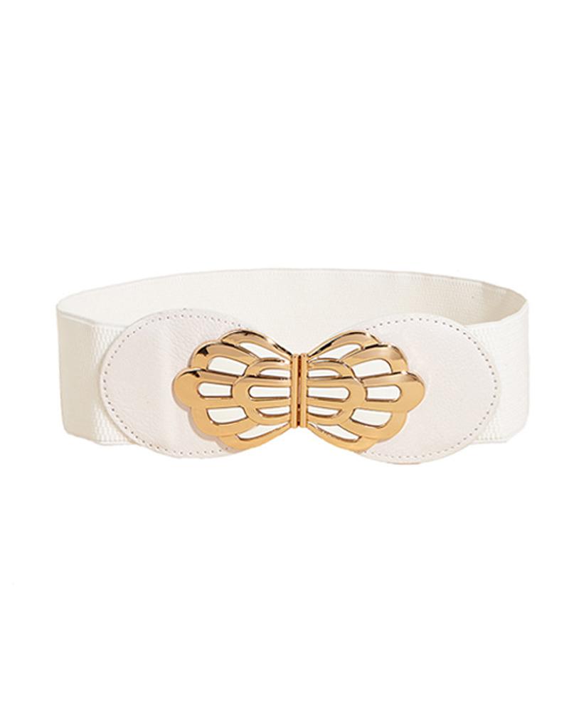 

1pc Metal Decor Elastic Wide Belt, White