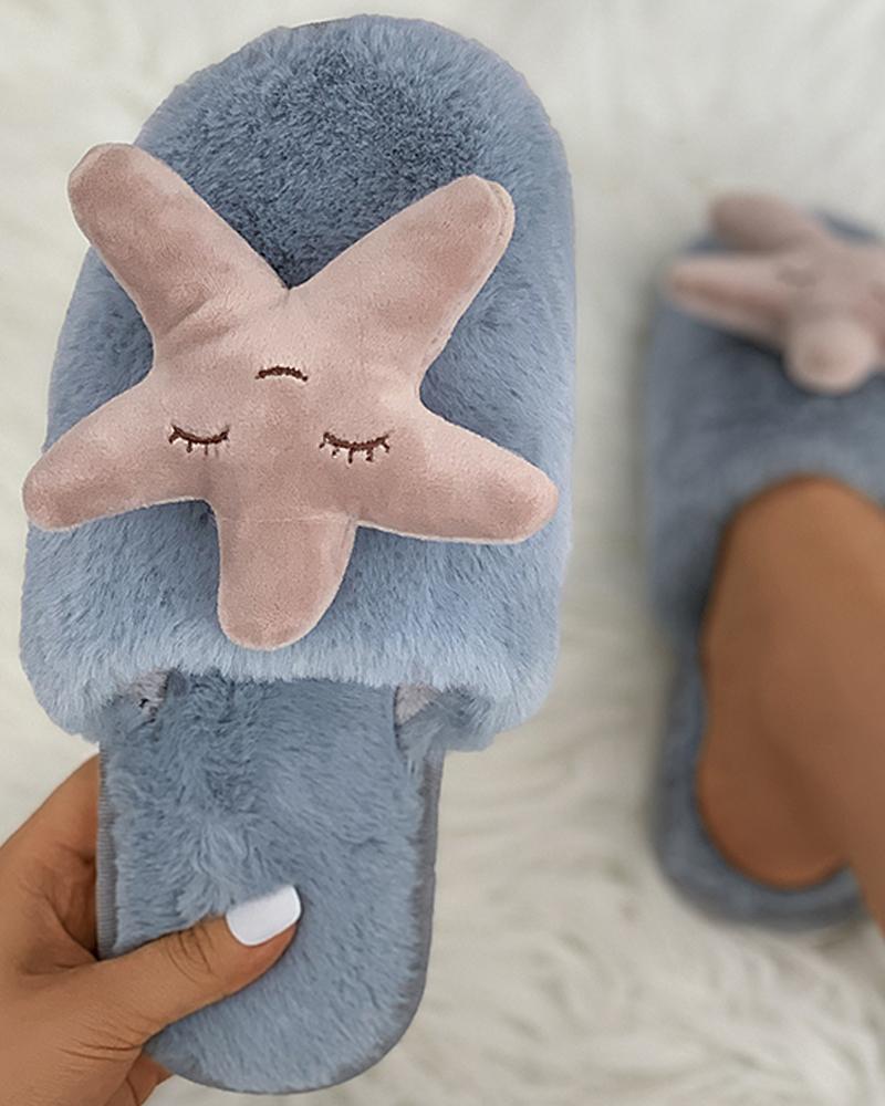 

Starfish Pattern Fluffy Slippers, Gray