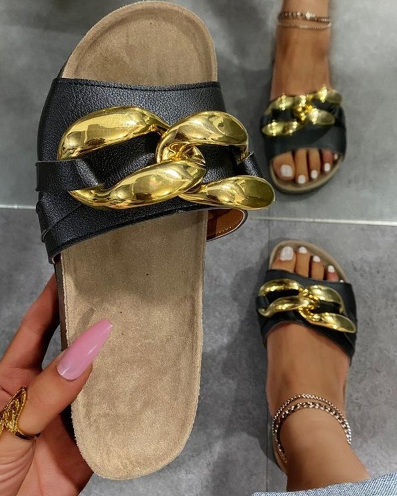 

Metallic Patchwork Upper Platform Slippers, Black