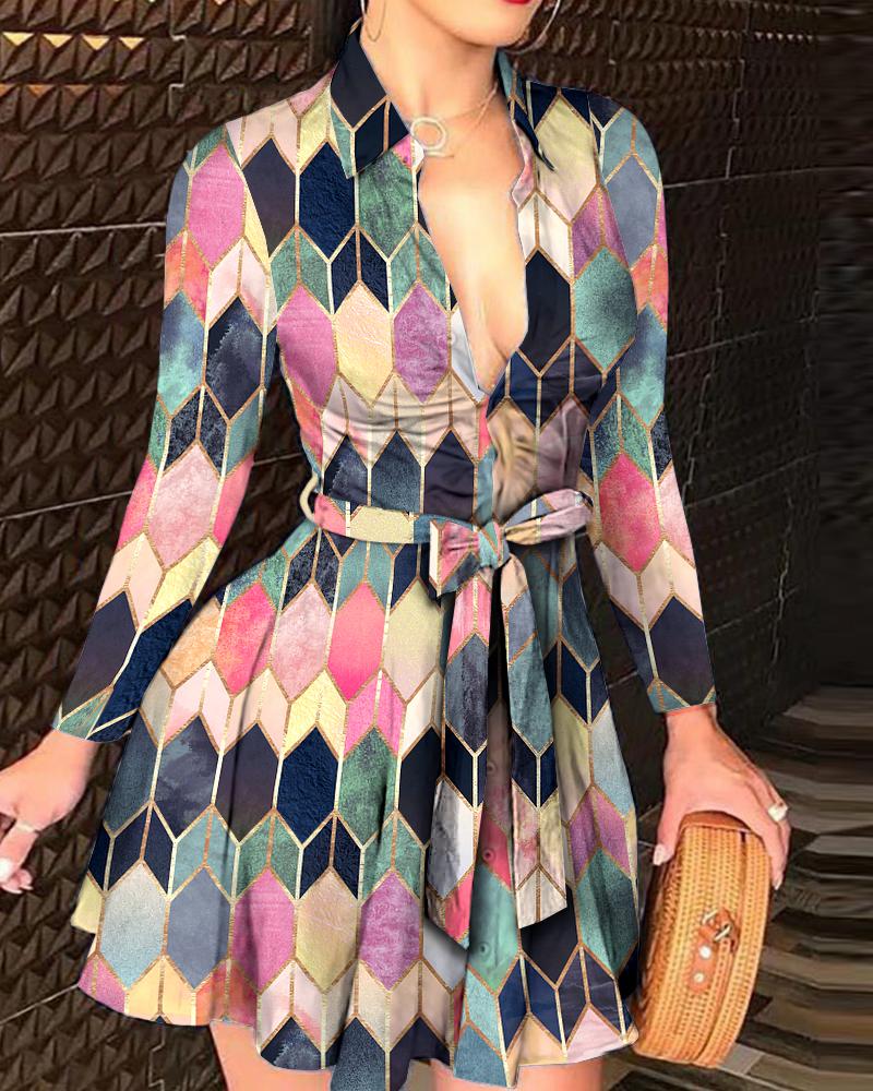 

Colorblock Button Design Long Sleeve Shirt Dress, Multicolor
