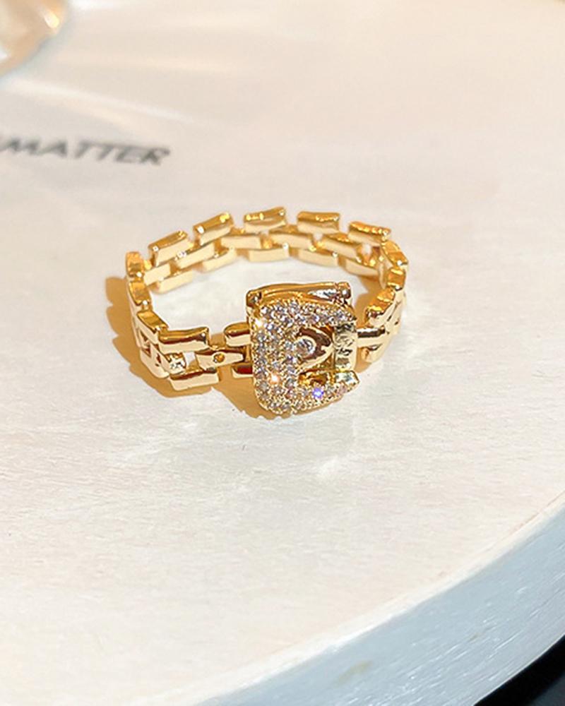 

1pc Square Geometric Rhinestone Chain Ring, Gold