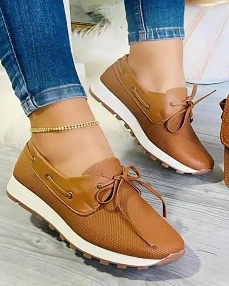 

Tie Detail Round Toe Slip On Sneakers, Brown