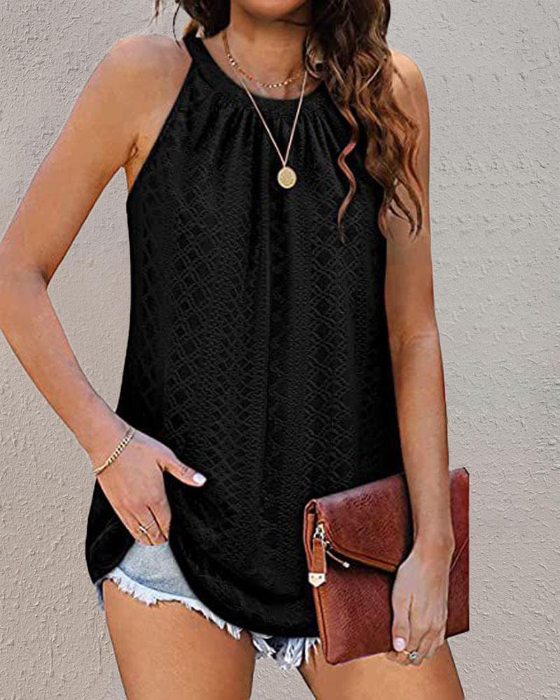 

Eyelet Embroidery Ruched Casual Tank Top, Black