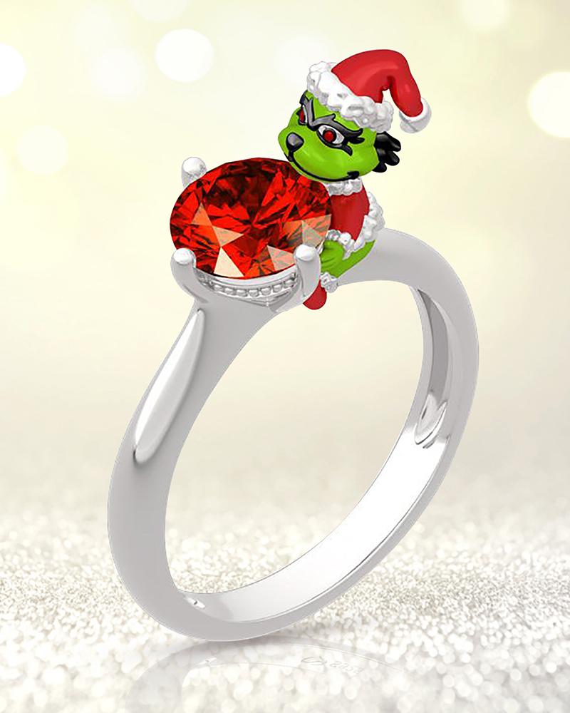 

1pc Christmas Graphic Rhinestone Decor Ring, Red