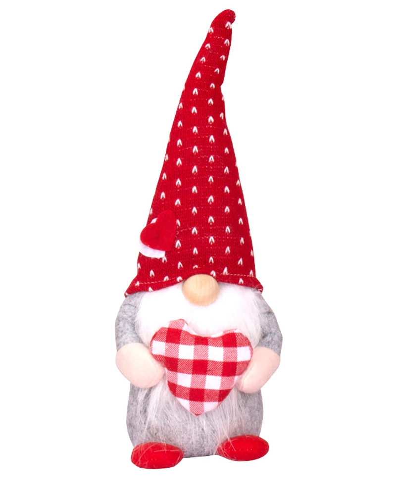 

1pc Valentine's Day Plaid Heart Faceless Dwarf Doll Plush Toy, Red